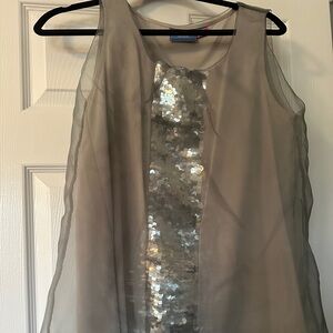 Silver Sequin Sheer Overlay Top